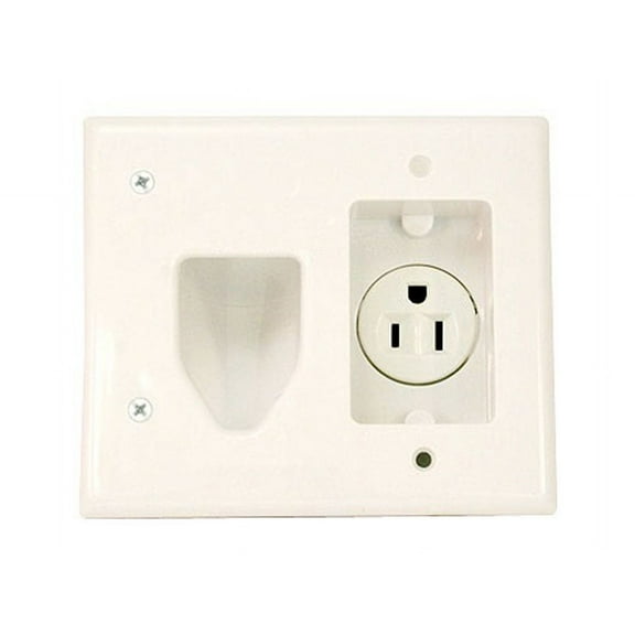 Monoprice Recessed Low Voltage Cable Wall Plate With Recessed Power - White
