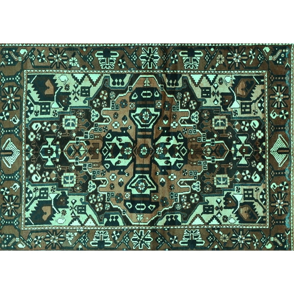 Ahgly Company Indoor Rectangle Persian Turquoise Blue Traditional Area Rugs, 5' x 7'
