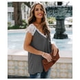 thumbnail image 2 of Mujer Verano Suelto Empalme Encaje Crochet Trim V-Cuello Mangas Casquillo Camisas Sin Mangas Blusa Tops,Dark Grey-L-Dark Gray-L Sincero Electrónica, 2 of 4
