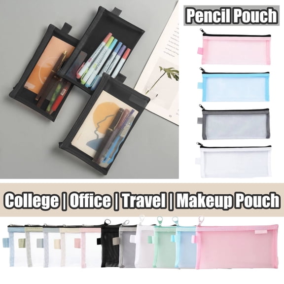 Grid Mesh Pencil Case with Delicate Clasp and Zipper, Clear Double-Layer Large Capacity Pen Bag for College Office Travel Home, Candy Color Transparent Storage Pouch, AKLJWH - #03 Blue