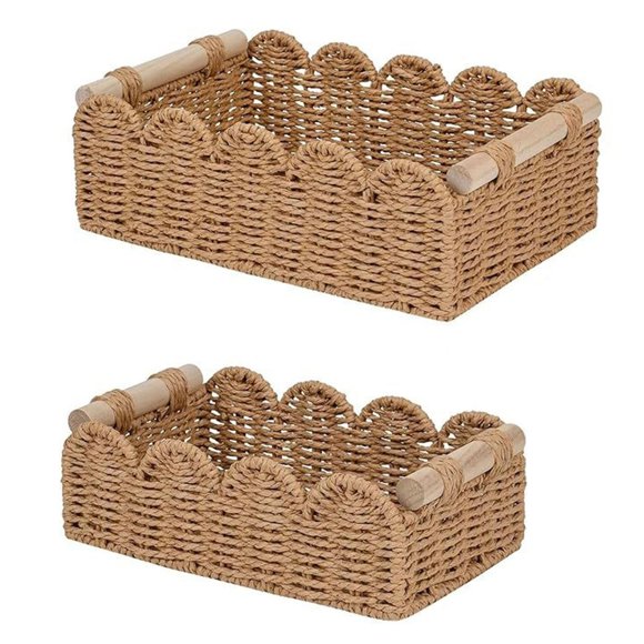 Juego de cesta de almacenamiento de cesta de cuerda de papel con asas de madera for organizar papel higiénico sobre estante de inodoro