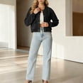 thumbnail image 5 of SwiftWear Women's Cropped Faux Suede Bomber Jacket Stand Collar Casual Short Moto Style Coat​ Lightweight Trendy​, Black, 5 of 9