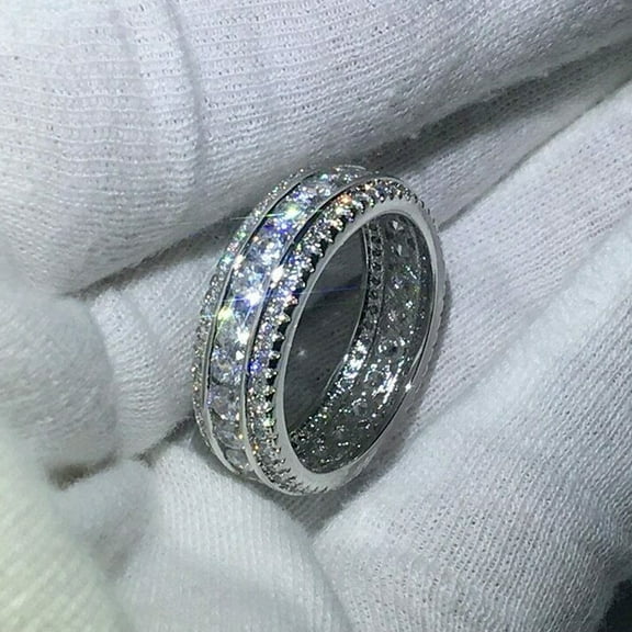 Wedding Band 3Ct Lab Created Diamond Round Full Eternity 14K White Gold Plated