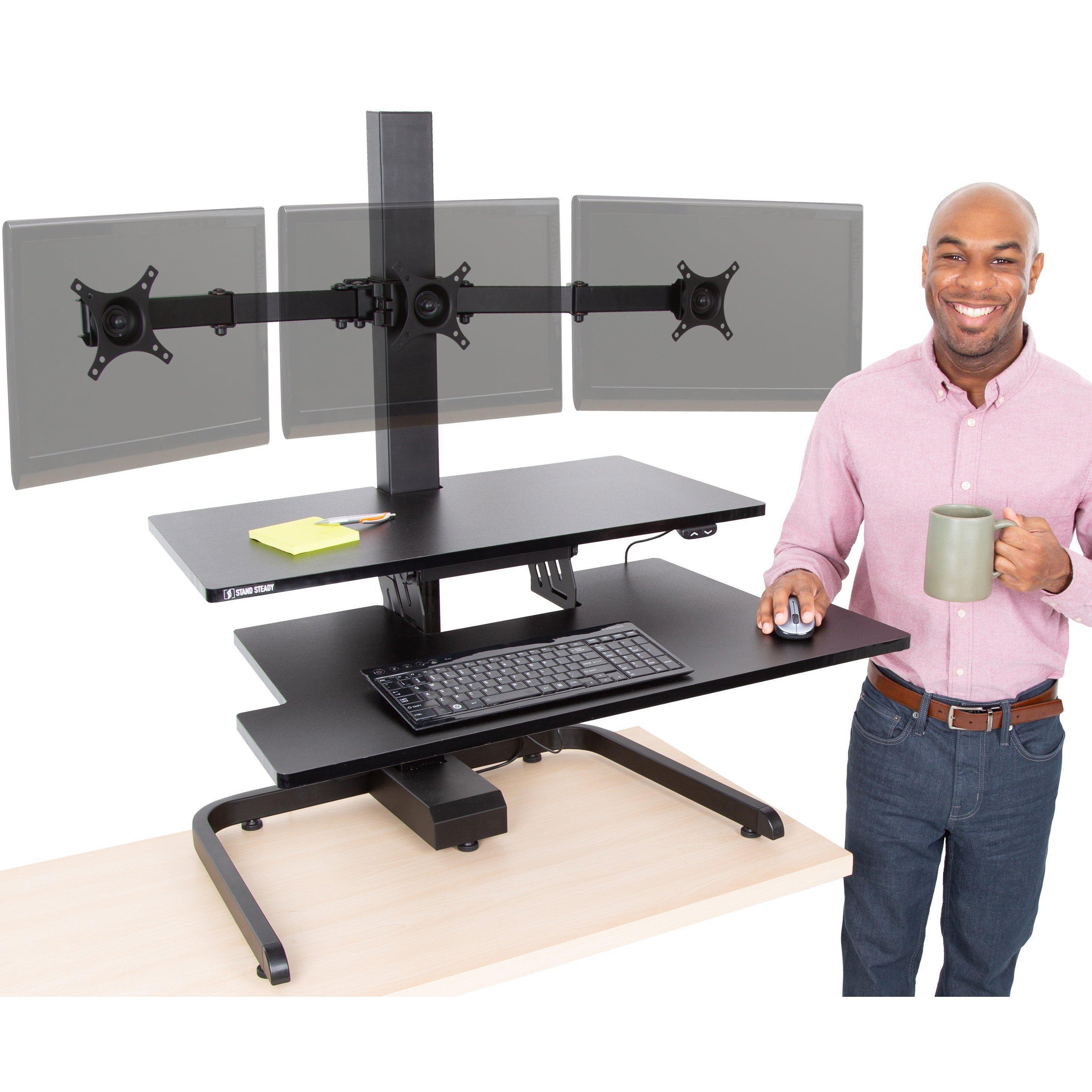 Stand Steady Techtonic: Alzascrivania Elettrico Con Supporto Per Triplo Monitor (13-24 Poll.) - Postazione Ergonomica Seduti/in Piedi