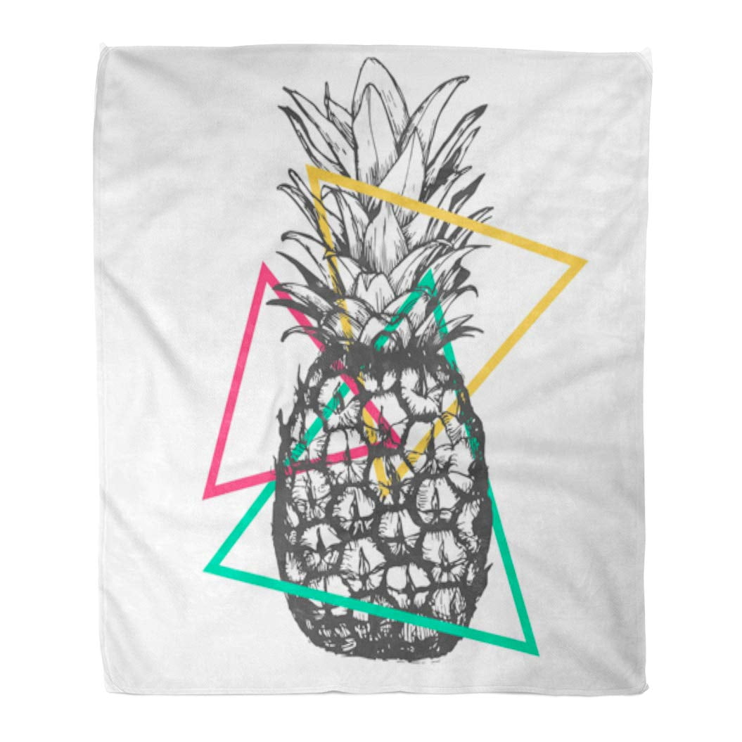 Hatiart Flannel Throw Blanket Pink Ananas Pineapple On White Exotic Tropical Fruit Sketch Soft For Bed Sofa And Couch 50x60 Inches