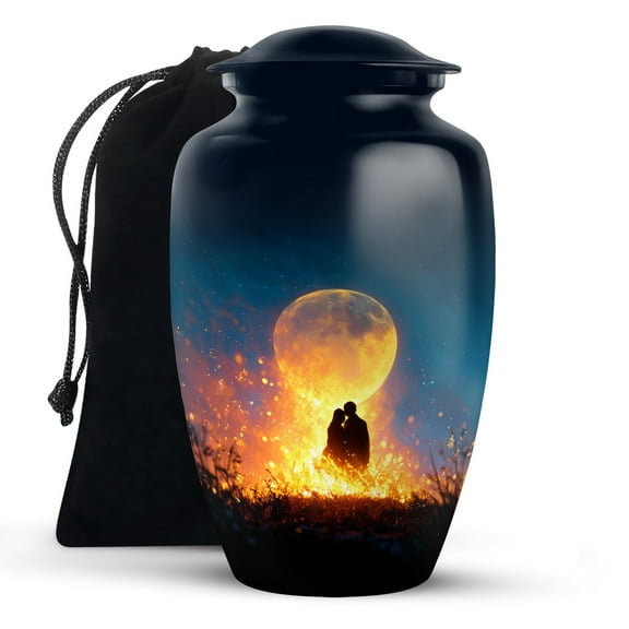KARYLIZ Campfire Burial Urns For Adult Human Ashes - Couple Under Moon Large Urns For Human Ashes Adult Female - Midnight Blue Burial Urn For Cremated Remains