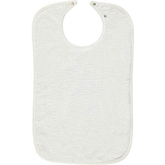 Nobles 6 Pack Adult Bib Washable Reusable Waterproof Clothing Protector with Vinyl Barrier 18" x 30" Adjustable Snap Closure (White with Pink Backing)