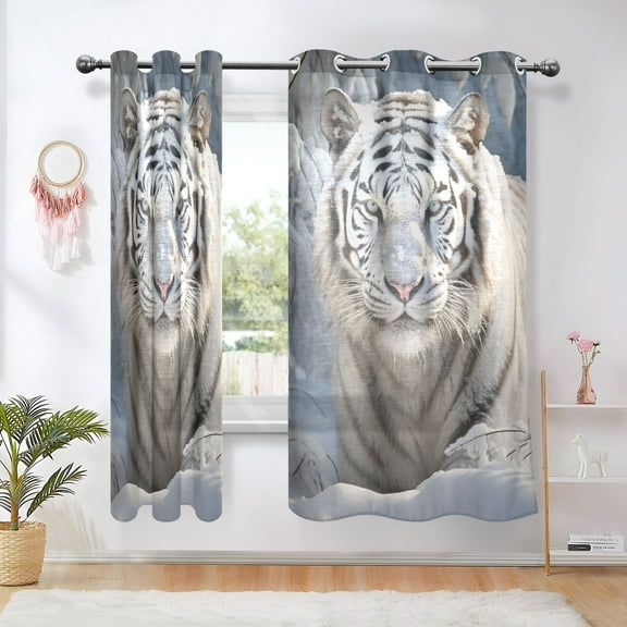 White Tiger Blackout Curtains 63 inch Length 2 Panels Window Decoration Curtains for Bedroom Living Room