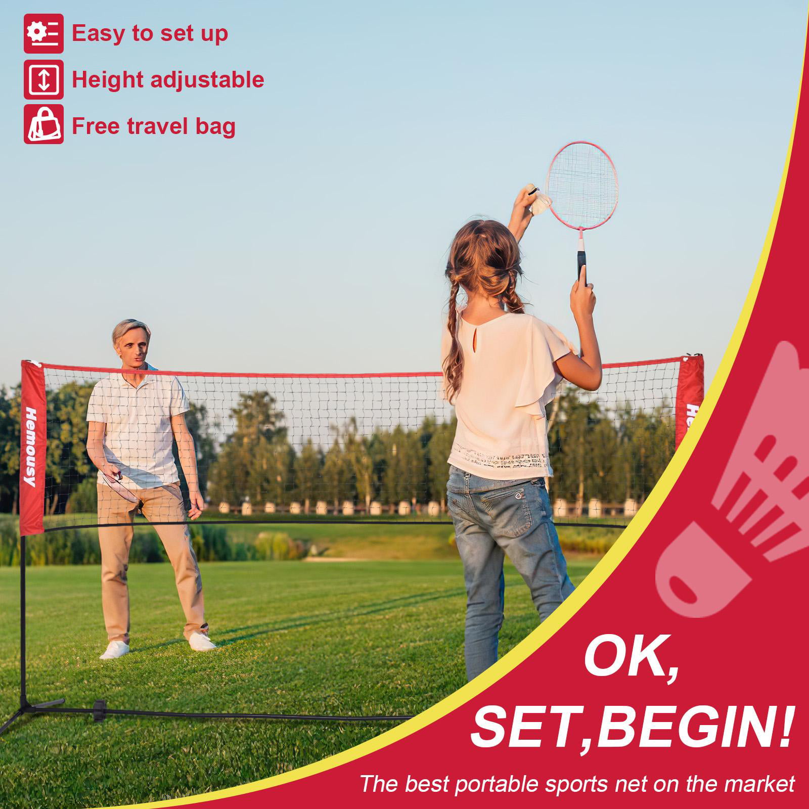 for Indoor or Outdoor Court Driveway Soccer Tennis Chnrong Portable Badminton Net for Tennis Volleyball Easy Setup Nylon Sports Net WITHOUT Poles Beach Pickleball 