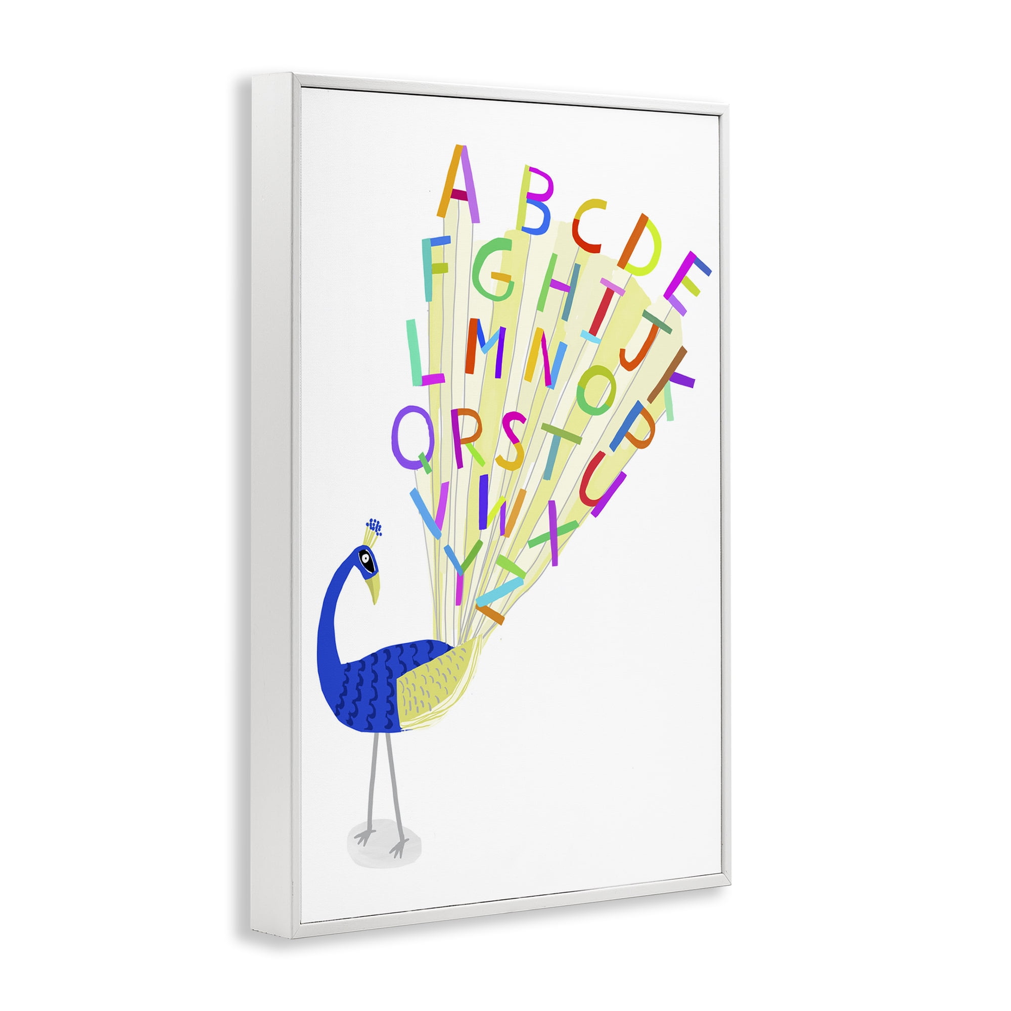 Stupell Industries Peacock Alphabet Feathers Animals & Insects Painting White Framed Art Print Wall Art, 16 x 24