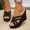 khaki, variant on Women's Casual Suede Cross Strap Chunky Platform Wedge Heel Slides Sandals, Super High 9.9cm Heel, Open Toe Slip-On for Summer, Khaki/Black/Red, Sizes 35-42
