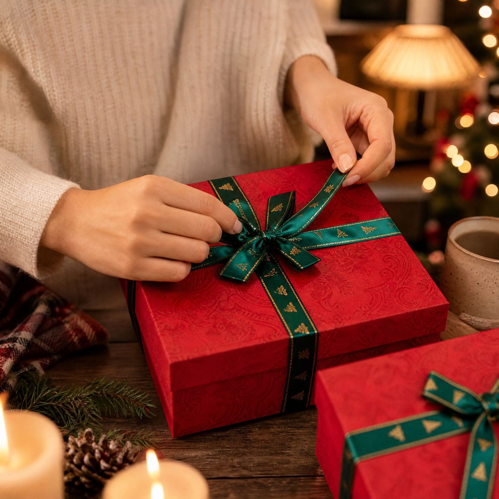 BiFandian Christmas Gift Box Red Paper Present Box With Merry Christmas Ribbon Bow For Holiday Christmas Eve Birthday Party Gift Wrap