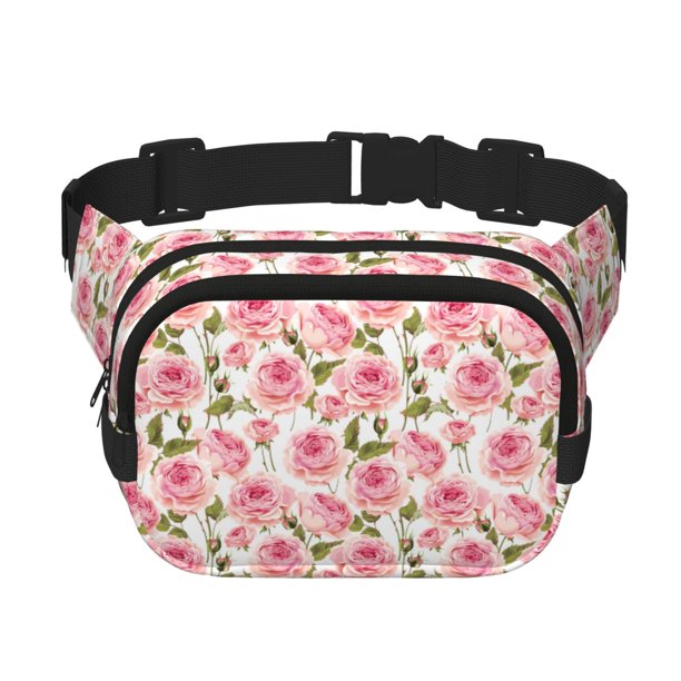 Fotbe Rose Flowers Cangurera Cuadrada con Estampado de Doble Capa, Bolsa de Cintura Ajustable Mini para Hombres y Mujeres