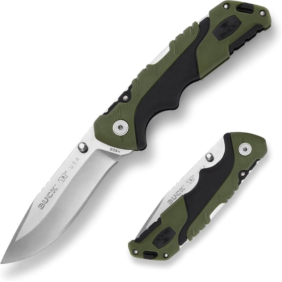 Buck Knives 659 Large Folding Pursuit Hunting Knife, 3-5/8" Blade, Nylon Handle, Green, 3.8 oz