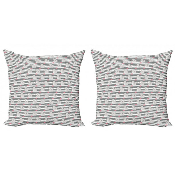 Animal Throw Pillow Cushion Cover Pack Of 2 Little Squirrel With Birthday Cake And Balloon On Striped Background Zippered Double Side Digital Print 4 Sizes Grey White And Pink By Ambesonne Walmart Com