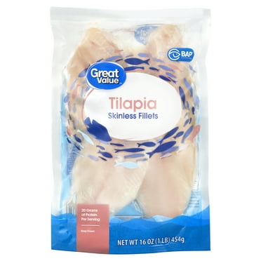 Great Value Frozen Tilapia Skinless & Boneless Fillets, 1 lb