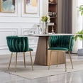 thumbnail image 2 of Velvet Dining Chairs Set of 2, Modern Hand Weaving Accent Chairs Living Room Chairs, Upholstered Side Chair with Golden Metal Legs for Dining Room Kitchen Vanity Living Room (Green), 2 of 7
