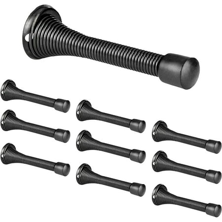 10 Pack Black Spring Door Stops - 4.4 Inch, Wall/Door Mount, Rubber Tip, Matte Black