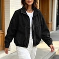 thumbnail image 6 of Trikvn Women's Zip Up Denim Jacket Long Sleeve Bomber Coat Elastic Hem Casual Lightweight Outerwear Drop Shoulder Stand Collar Fall Jackets, 6 of 9