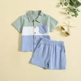 thumbnail image 2 of Toddler Baby Boys Summer Outfits Short Sleeved Stand Up Collar Cotton Linen Shirt + Shorts Set Summer Beach Suit, 2 of 7