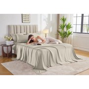 PURE BAMBOO Sheets Full Size Bed Sheets 4 Piece Set, Genuine 100% Organic Bamboo Viscose Derived, Soft & Cooling, Double Stitching, 16 Deep Pockets (Full, Birch)