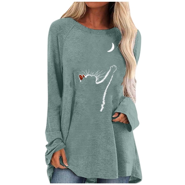 Camiseta de manga larga informal suelta con cuello redondo y estampado de color liso para mujer Fridja hj1790