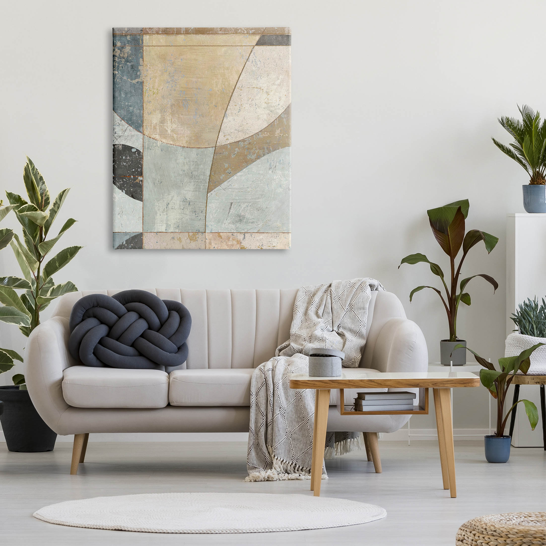 Neutral Tones Curved Shapes Abstract Painting Gallery Wrapped Canvas Print Wall Art
