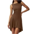 thumbnail image 2 of Summer Dresses for Women Oversized Solid Color Crew Neck Mid-Length Dress Leisure Slim Fit Sleeveless Sundresses, 2 of 6