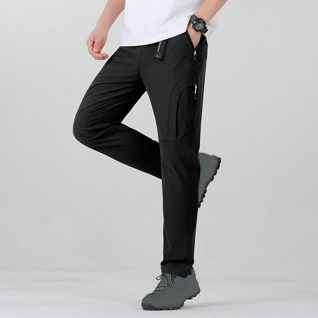 Pantalones largos para hombre, informales, a la moda, con cintura elástica, lisos, para exteriores, con botones y cremallera, con cinturón, pantalones largos de poliéster.