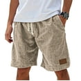 thumbnail image 3 of Nestiefly Distressed Shorts Men Linen Elastic Waist High Waisted Athletic Big and Tall Shorts Drawstring Twill Chino Above Knee Comfy Above Knee Shorts with Pockets Khaki S, 3 of 7