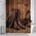 thumbnail image 3 of Cowboy Boots Hats Shower Curtain for Bathroom Decor, Red Rose Retro Farmhouses Wood Western Waterproof Fabric Shower Curtain, 72"x84" Set with 12 Hooks, 3 of 9
