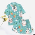 thumbnail image 4 of Yuncity Easter Womens Pajamas Silk Satin 2 Piece Bunny Print Short Sleeve Button Shirt Tops Pants Pjs Loungewear Sleepwear Blue Xl, 4 of 5