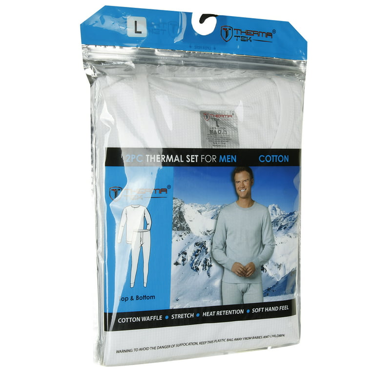 Therma Tek Men’s 100% Cotton Light Weight Waffle Knit Thermal Top & Bottom  Underwear Set