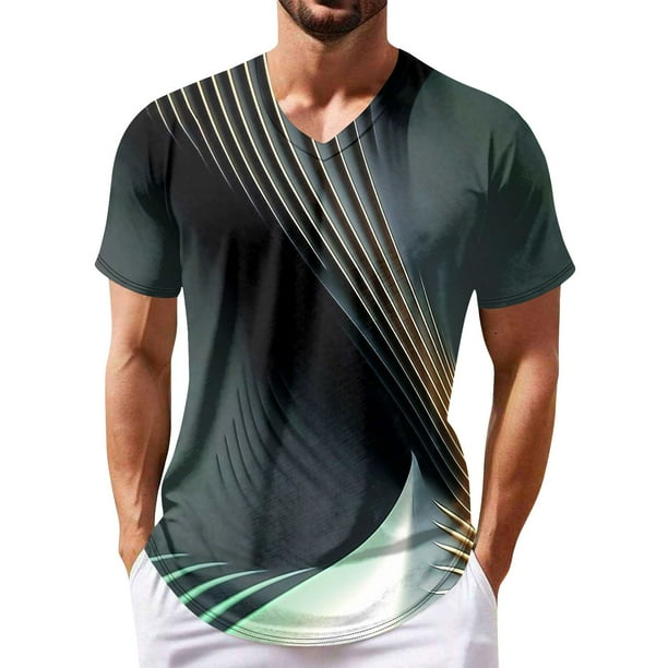 Summer New Men's Popular T-shirt Printed V-neck Short Sleeved T-shirtS