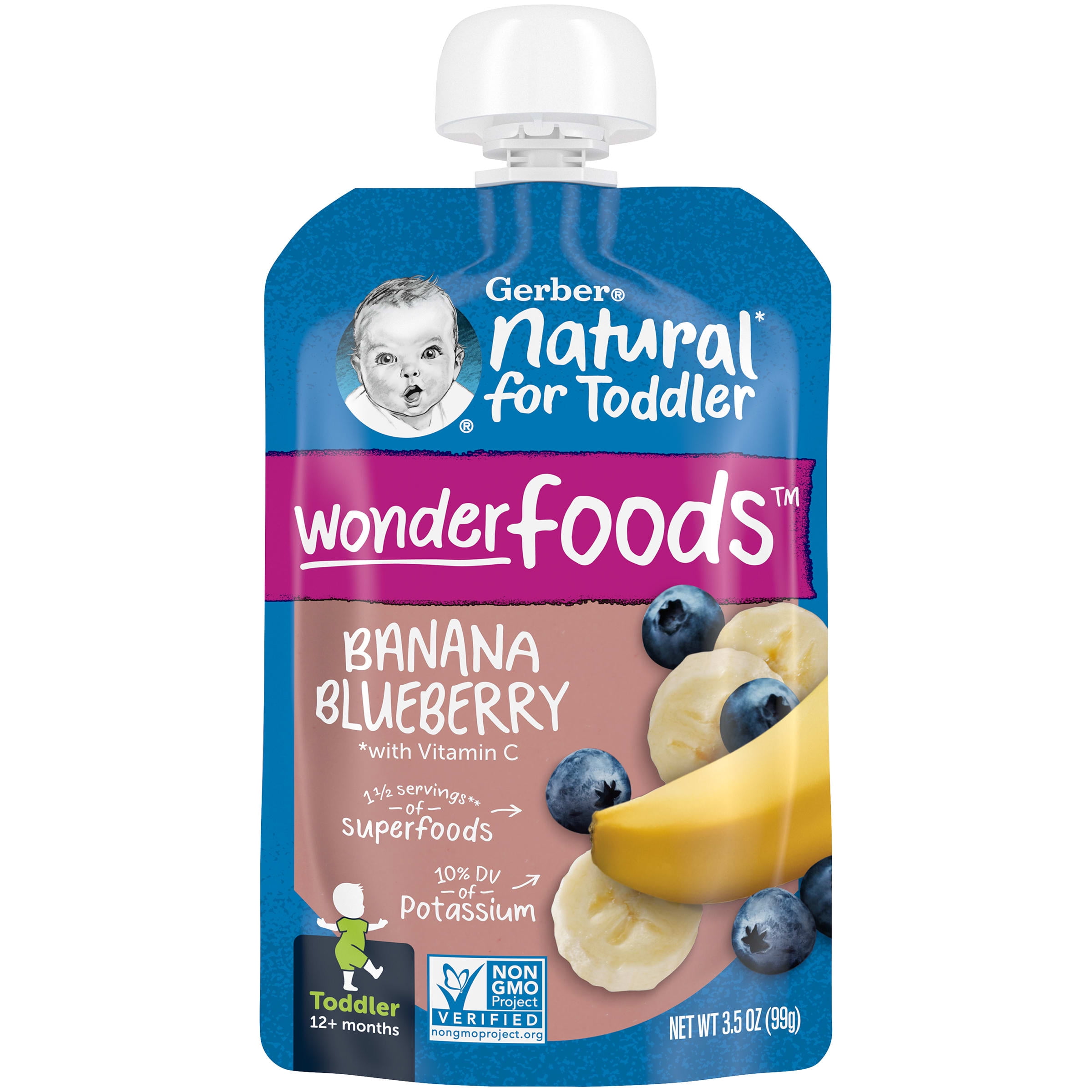 Gerber Natural for Toddler, WonderFoods Banana Blueberry Toddler Food, 3.5 oz Pouch