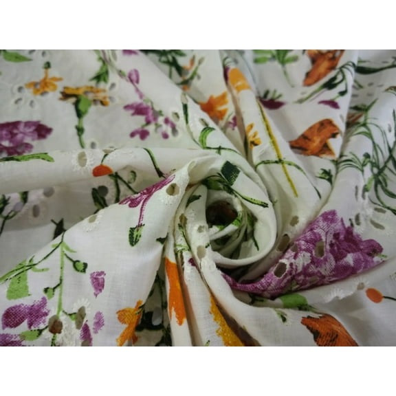 100% Cotton printed and chikan embroidery fabric 58 inches wide 147 cms. available in 2 colors purple floral/red floral