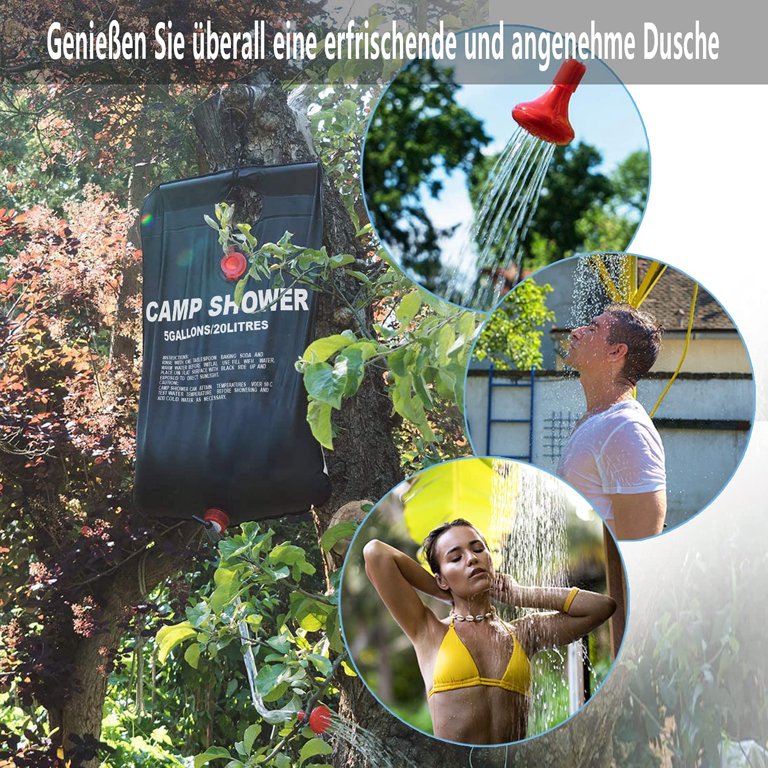 Solar Shower Bag Portable 5.3 Gallons/20L Solar Heating Camping Shower Bag Hot  Water with Temperature 45?C Removable Hose on/Off Switchable Shower Head  Hiking Climbing Summer - Walmart.com