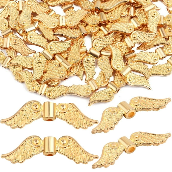 60pcs KC Golden Angel Wing Spacer Beads Metal Wing Loose Charm Beads Craft Supplies for DIY Necklace Earrings Jewelry Making Handmade Decoration, Hole: 1.8 mm