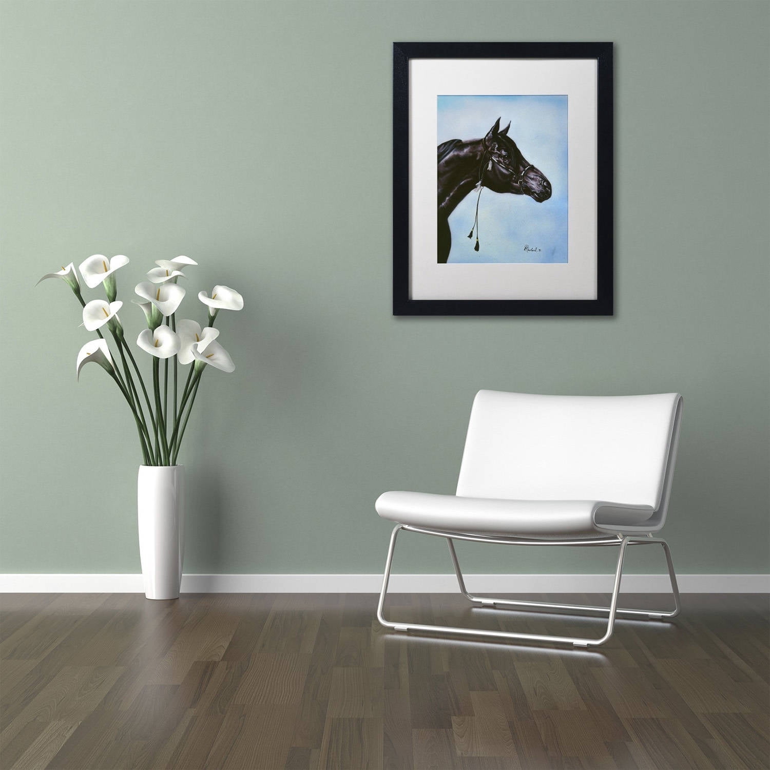 Trademark Fine Art 'Black Arabian' Canvas Art by Jenny Newland, White Matte, Black Frame