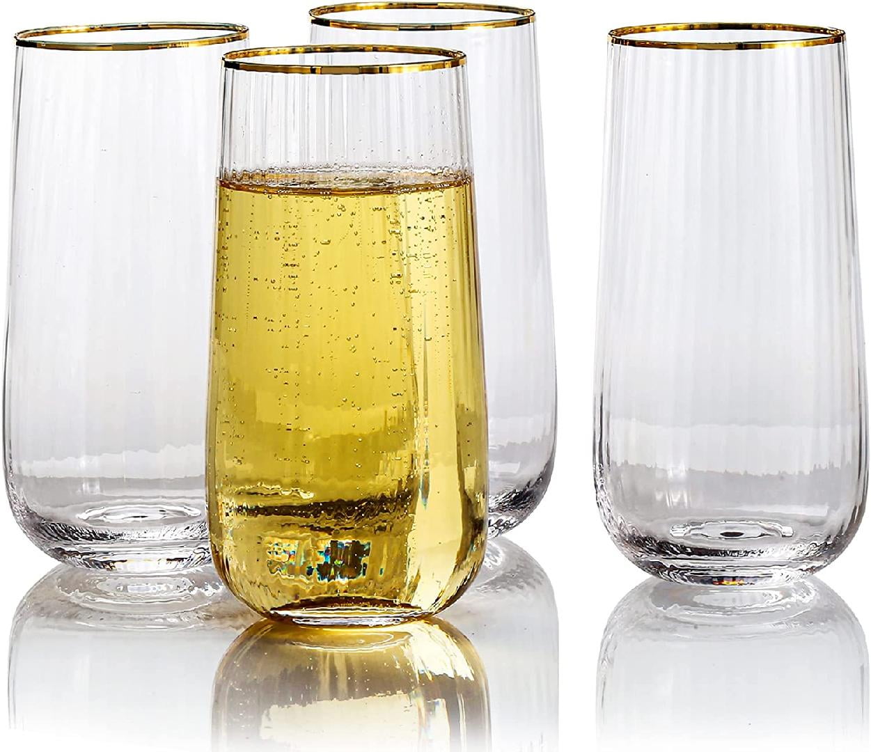 Stemless Champagne Flutes Set of 4 Premium Hand Blown Champagne