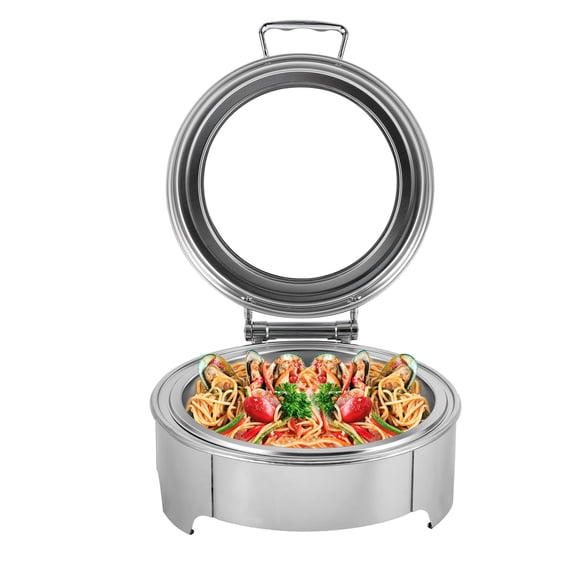 Miumaeov 6L/ 6.34QT Electric Chafing Dish Stainless Steel Round Buffet Food Warmer with Glass Lid 9 Heating Levels