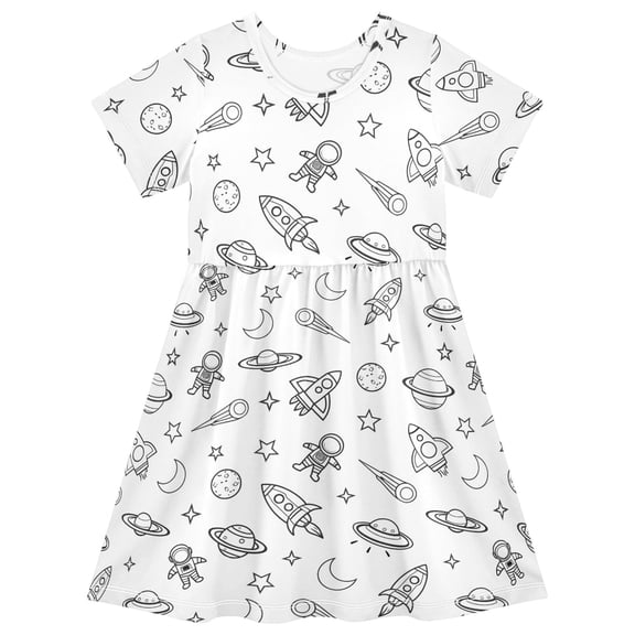 joogoo Space Galaxy Universe Girls' Short Sleeve Dress Kids Dresses 5-6T