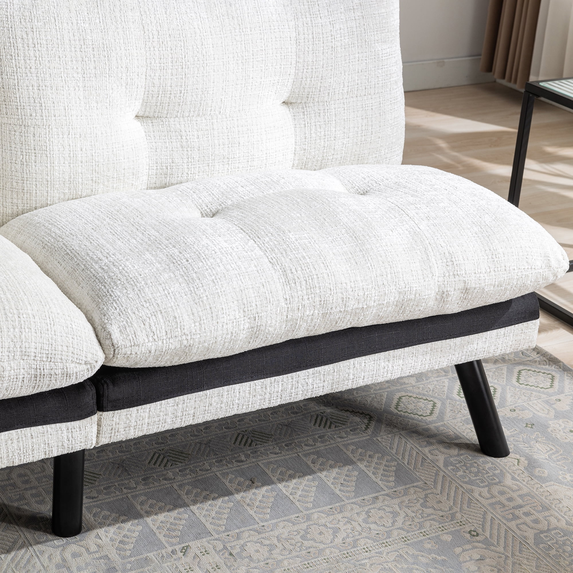 Kadyn Convertible Sofa Bed, Loveseat Futon Bed with Metal Legs, Adjustable Lounge Couch for Compact Living Space Chenille, Cream White Kadyn Convertible Sofa Bed, Loveseat Futon Bed with Metal Legs, Adjustable Lounge Couch for Compact Living Space Chenille, Cream White