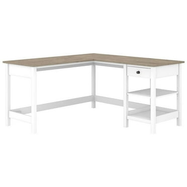 UrbanPro Contemporary 60W L Shaped Computer Desk in Shiplap Gray / White