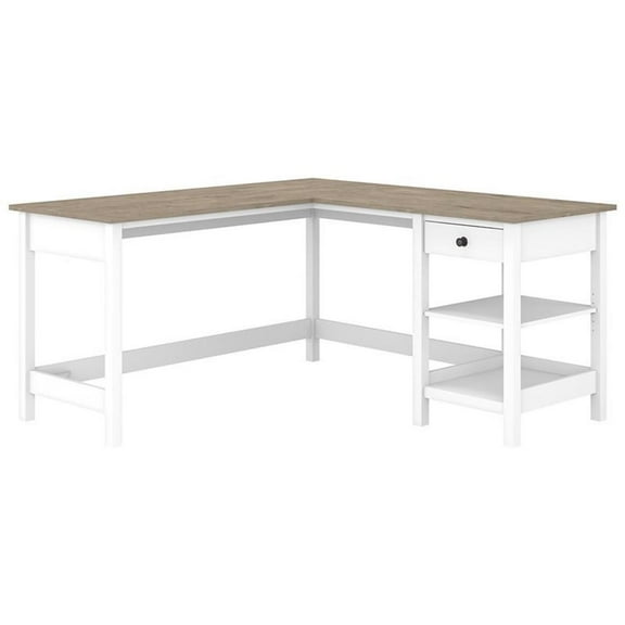 UrbanPro Contemporary 60W L Shaped Computer Desk in Shiplap Gray / White