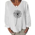 thumbnail image 2 of ZyeKqe Plus Size Cotton Linen Tops for Women Long Sleeve V Neck Shirts Dandelion Print Loose Blouses, 2 of 5
