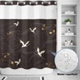 thumbnail image 2 of No Hook Shower Curtain, Japanese Style Shower Curtains for Bathroom with See Through Top Window, Vintage Cranes Ocean Wave Black Grey Waterproof & Washable Bath Curtain Standard 72"x72", 2 of 9