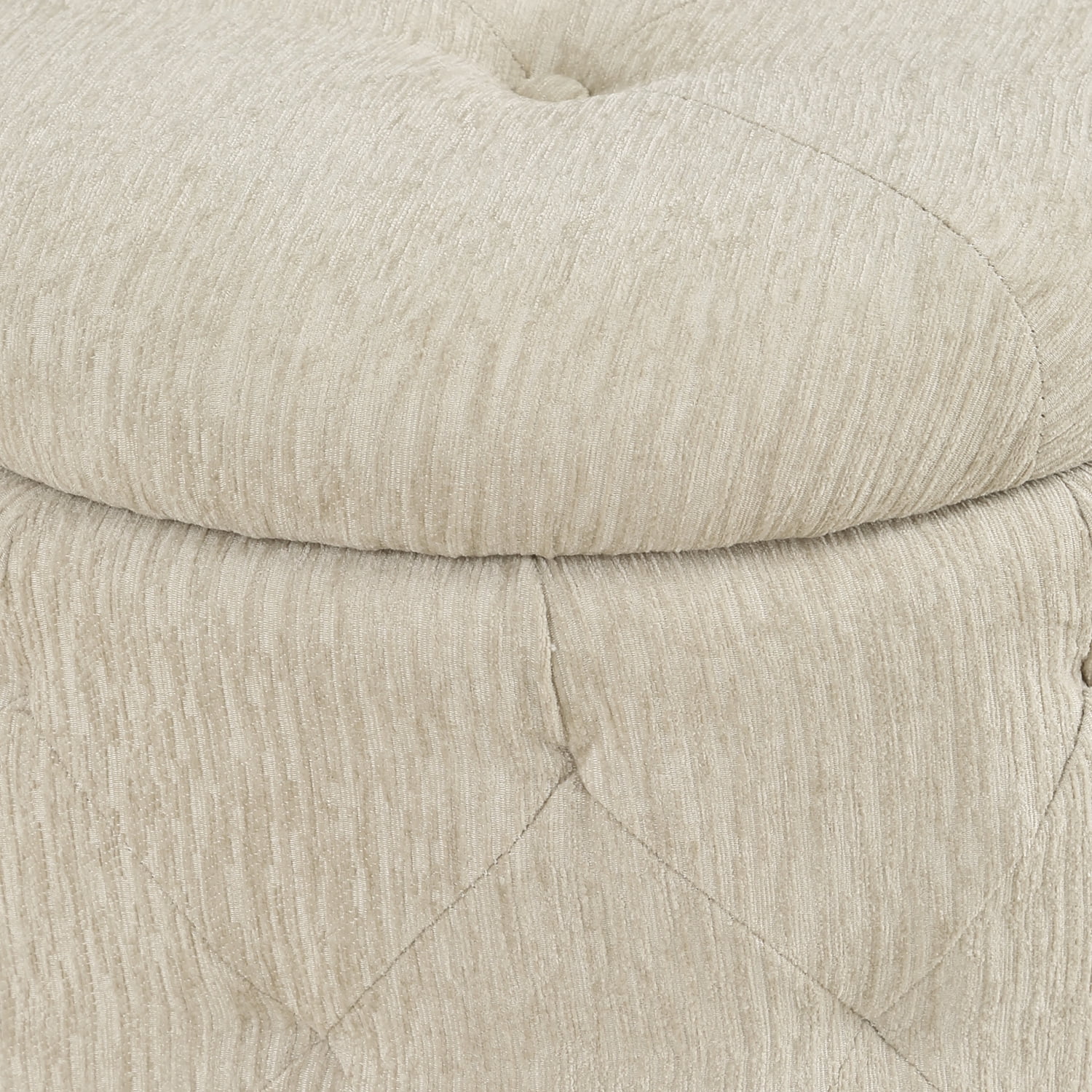 Erindale Round Storage Ottoman in Linen Cream Fabric