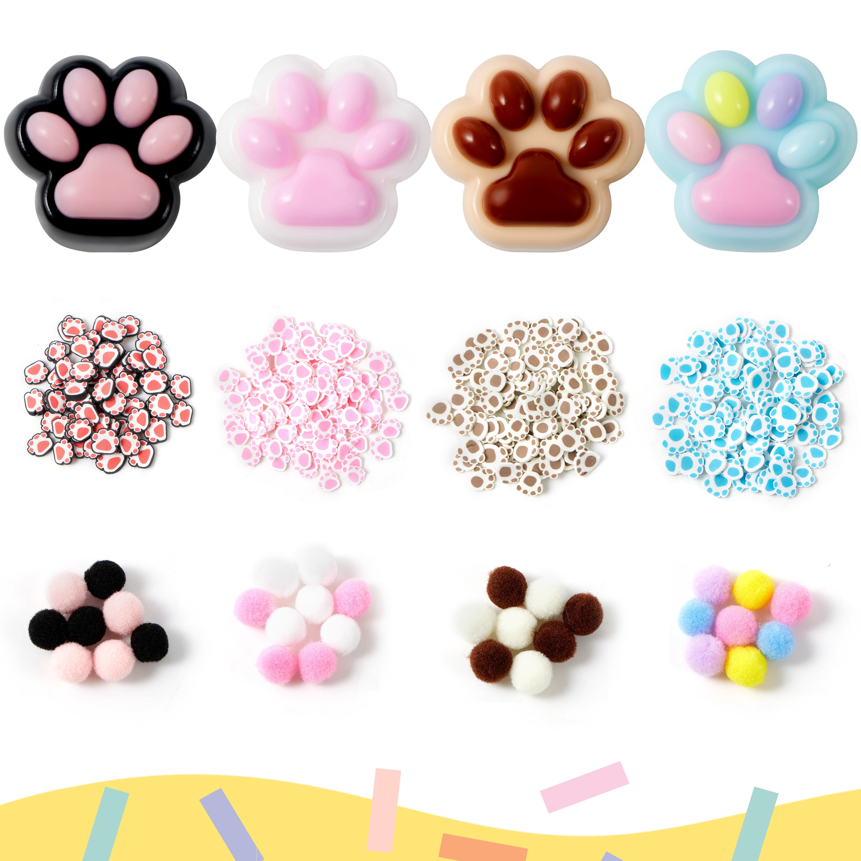 Joyfy 4 Pcs Taba Squishy Paw Squishy Fidget Toys for Adults Colorful Kawaii Fufu Squishies for Kids, Soft Squeeze Stress Relief Gifts for Birthday