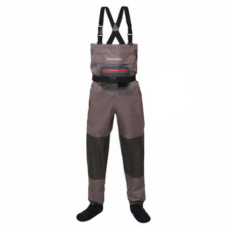 Kylebooker Breathable Chest Wader for Men Stocking Foot 3-Ply 100% Durable and Waterproof Insulated Fishing Chest Waders for Fly Fishing Duck Hunting Brown S